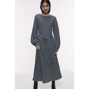 Zara Soft Feel Belted Grey Knit Dress Small​